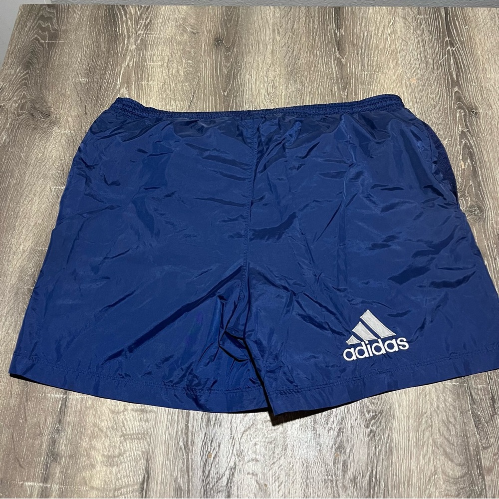 Vintage 90s Y2k Adidas Navy Blue Logo Mesh Lined Summer 36/38W Shorts Trunks XL